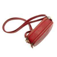 Red leather layne double zip mini crossbody bag with gold-toned zippers and hardware for stylish everyday use