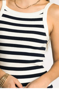 Thread & Supply Rachel tank top, ribbed black white striped scoop neck