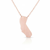 Rose gold California state pendant necklace with brushed finish