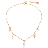 Delicate rhinestone station necklace in rose gold with marquise and square crystals