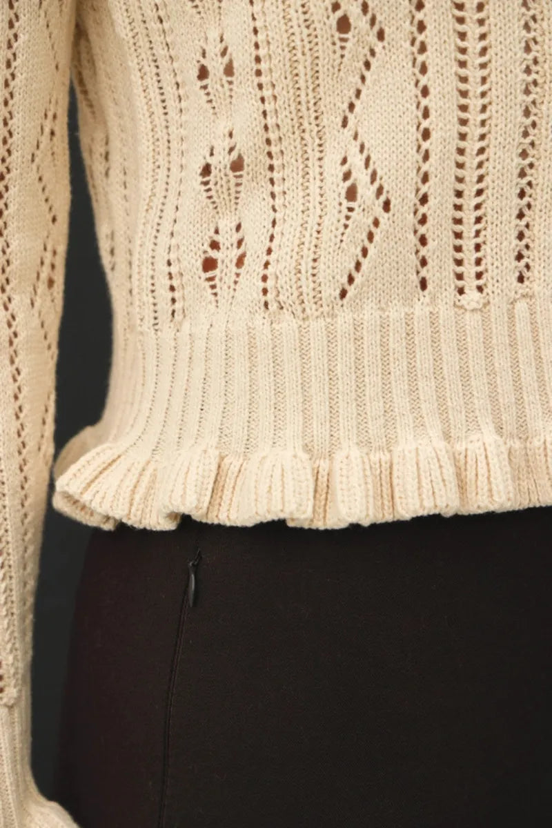 RUFFLED POINTELLE CROP CARDIGAN