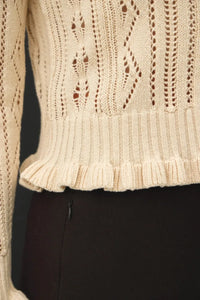 RUFFLED POINTELLE CROP CARDIGAN