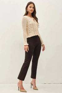 RUFFLED POINTELLE CROP CARDIGAN