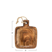 Rustic hand-carved mango wood serving board with jute tie handle