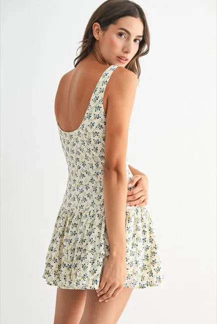 SLEEVELESS FLORAL PRINT MINI DRESS