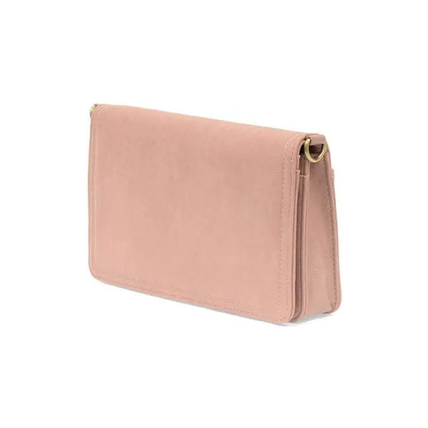 Blush pink suede billie mini organizer crossbody bag with gold-tone metal clasp and zipper organizer crossbody bag