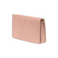 Blush pink suede billie mini organizer crossbody bag with gold-tone metal clasp and zipper organizer crossbody bag