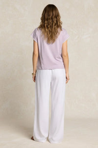 Organic cotton short sleeve relaxed fit t-shirt in soft lavender with ruffled sleeves