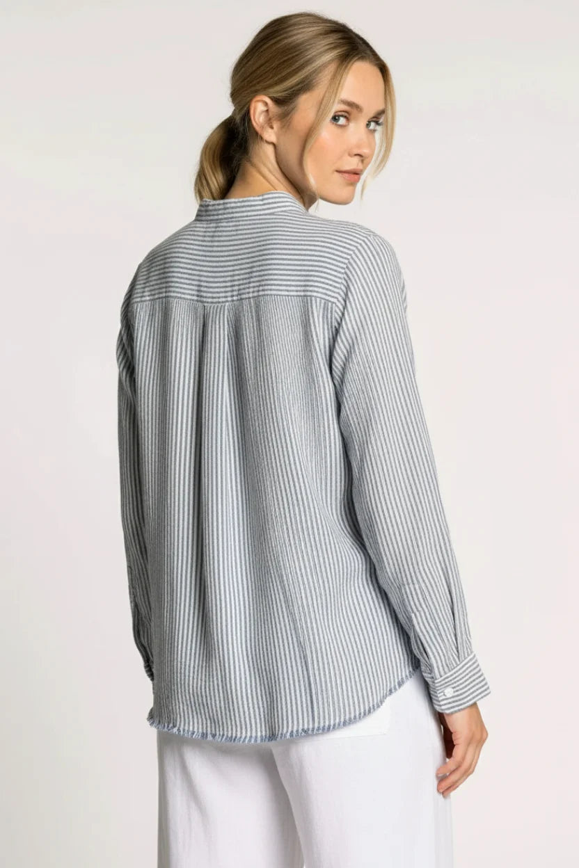 Seamless striped cotton button down shirt in gray white stripes