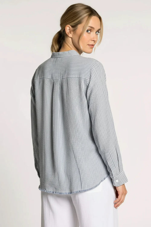 Seamless striped cotton button down shirt in gray white stripes