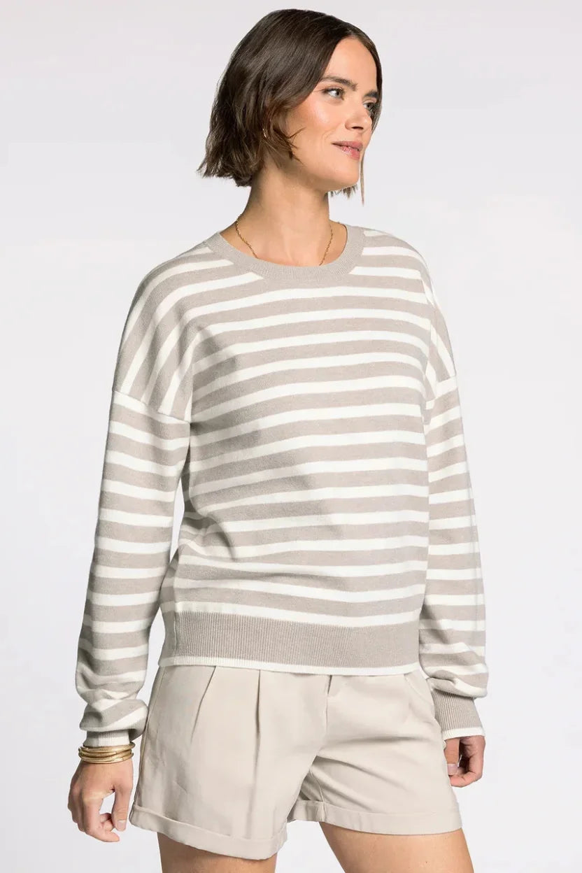 Thread & Supply Preston sweater in soft gray off-white striped long sleeves