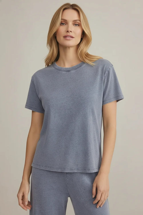 Soft muted blue Go To Denim Jersey Tee with relaxed fit and subtle texture