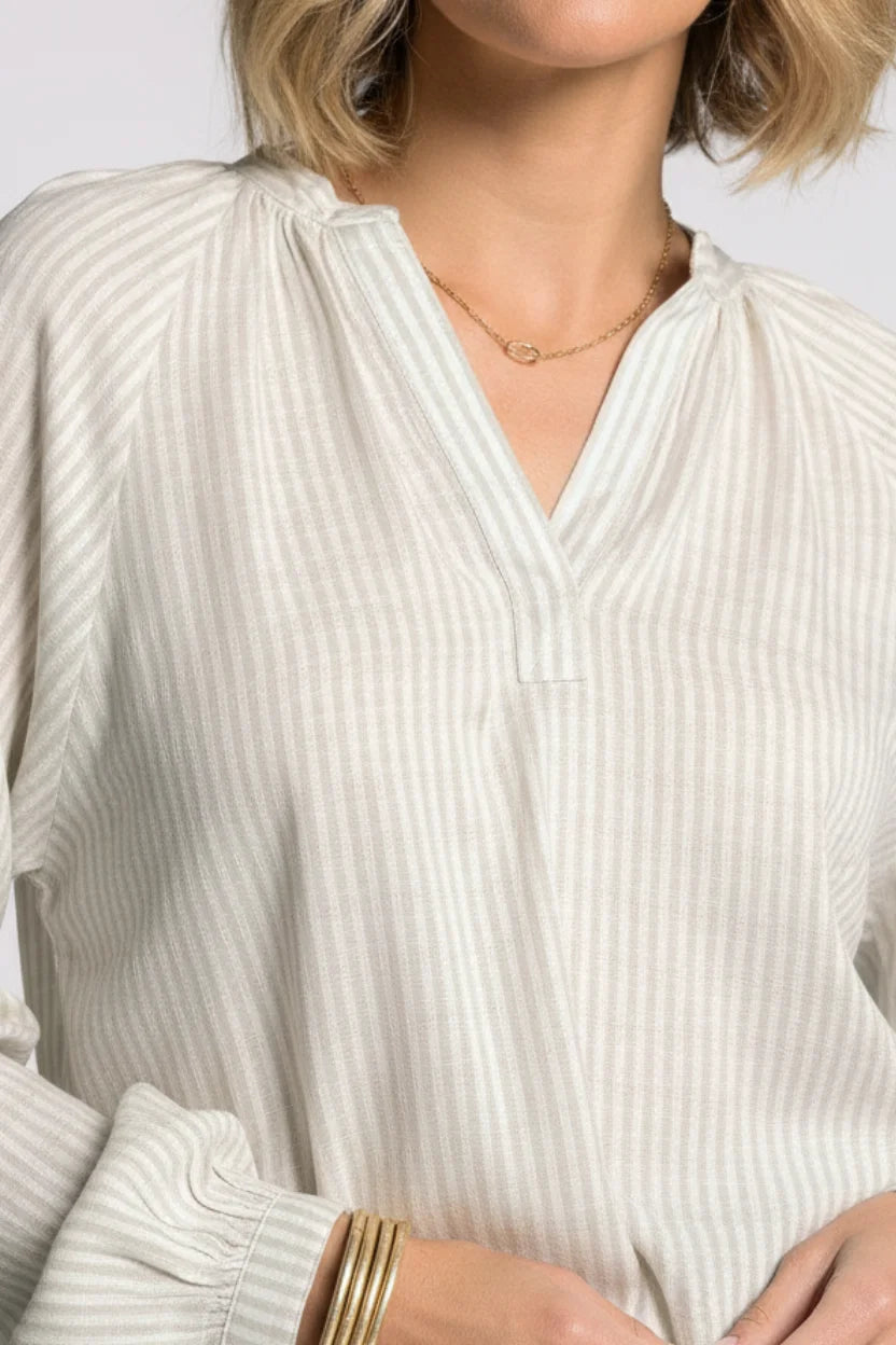Thread and Supply striped relaxed fit V-neck blouse with raglan sleeves
