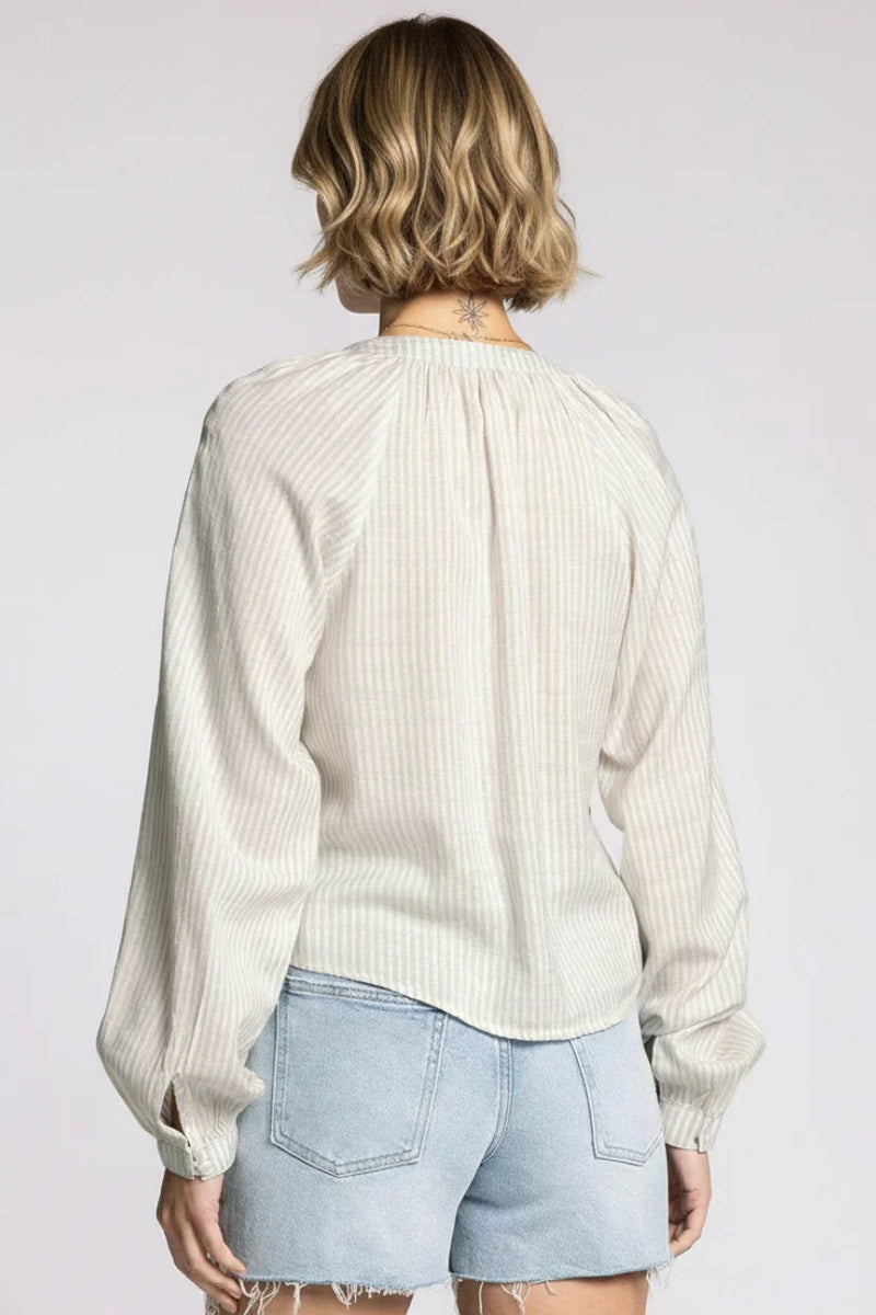 Thread and Supply striped relaxed fit V-neck blouse with raglan sleeves