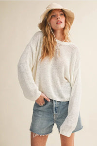 Light weight long sleeve knit top in soft off-white loose fit