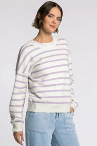 Thread & Supply Preston sweater in soft off-white lavender stripes