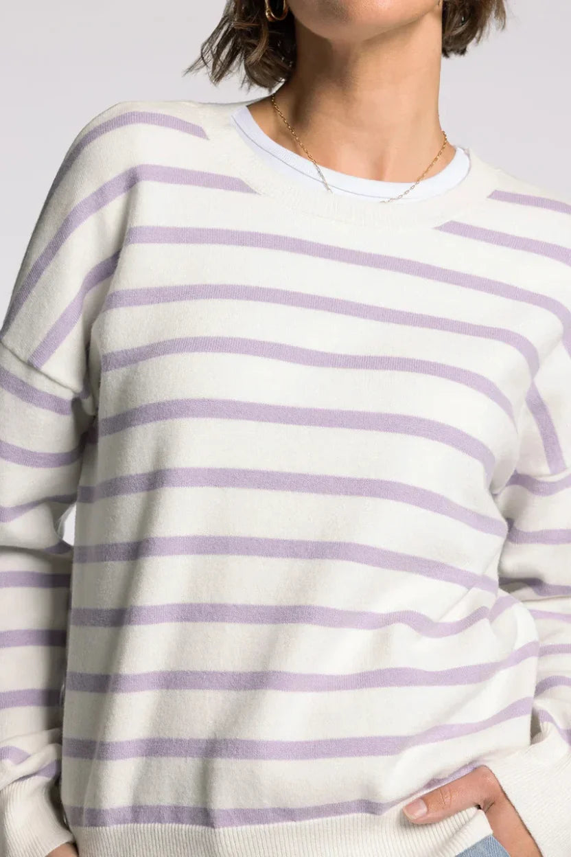 Thread & Supply Preston sweater in soft off-white and lavender stripes