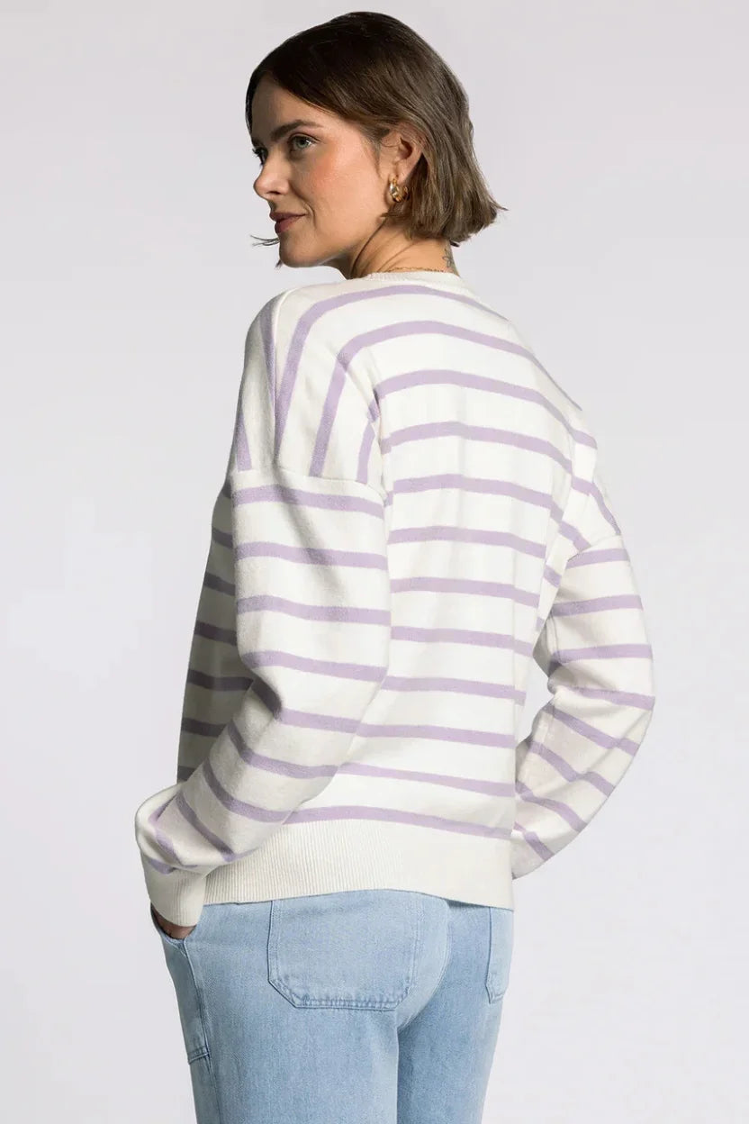 Thread & Supply Preston Sweater: soft off-white with lavender stripes