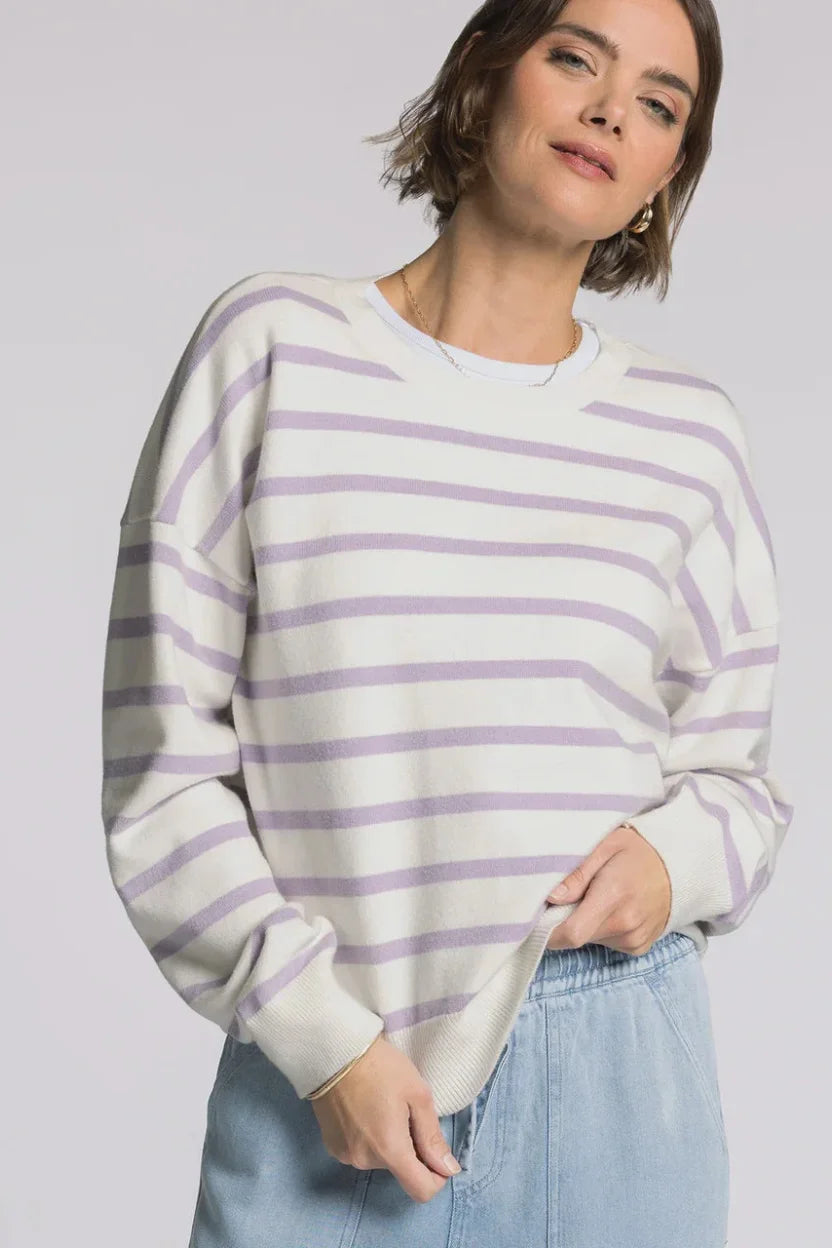 Thread & Supply Preston Sweater: lavender off-white striped oversized sweatshirt