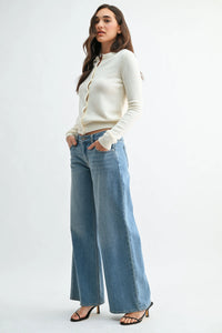 STRETCH MID RISE PALAZZO DENIM