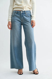 STRETCH MID RISE PALAZZO DENIM