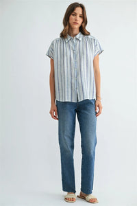 STRIPE DOLMAN SLEEVE BUTTON DOWN SHIRT