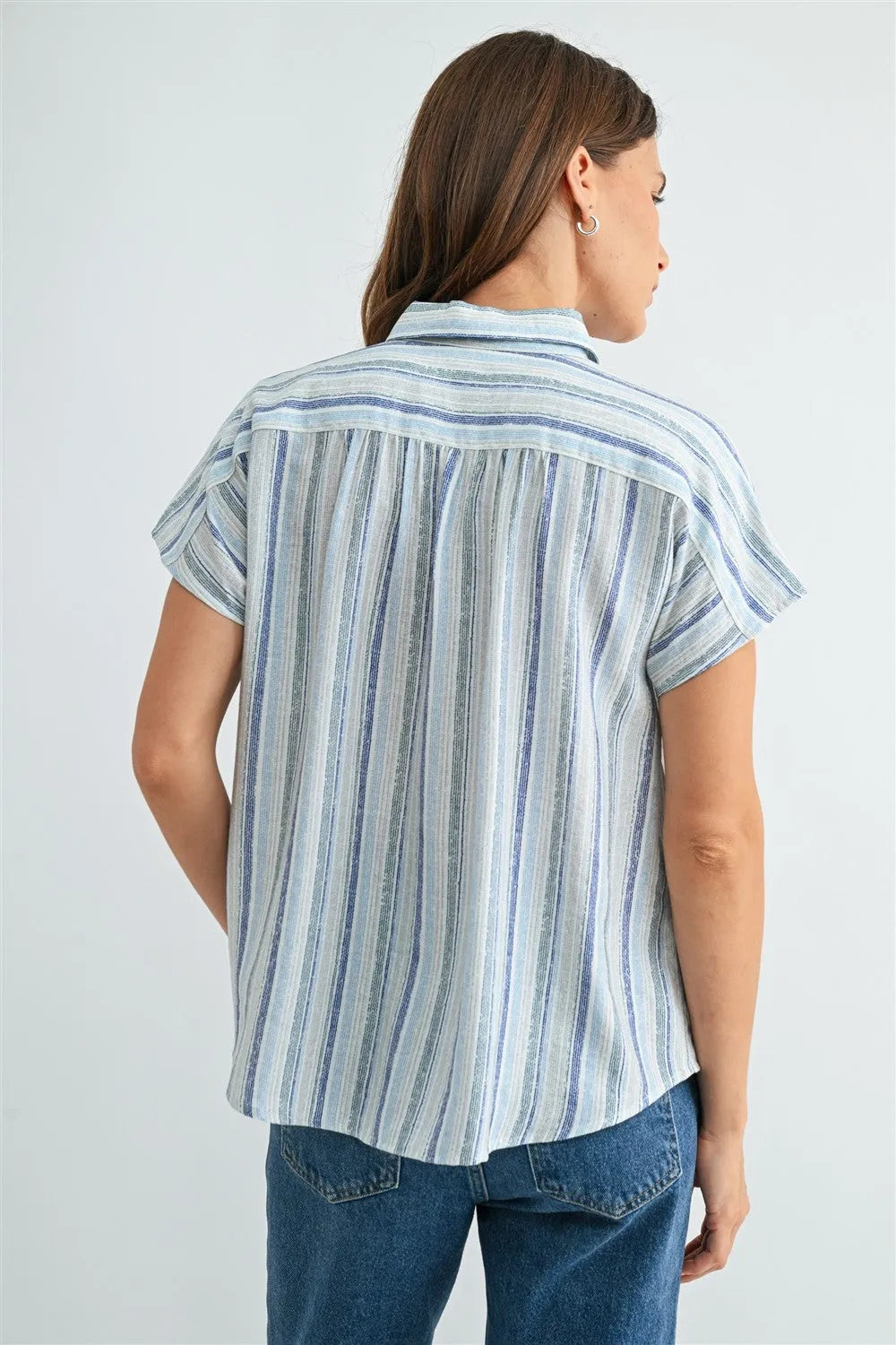 STRIPE DOLMAN SLEEVE BUTTON DOWN SHIRT