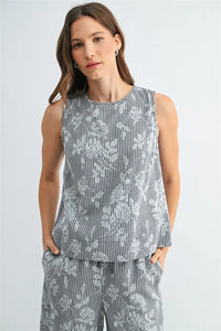 STRIPE FLORAL PRINT SLEEVELESS TOP