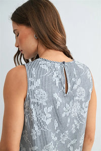 STRIPE FLORAL PRINT SLEEVELESS TOP