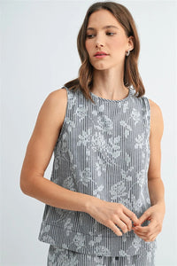 STRIPE FLORAL PRINT SLEEVELESS TOP