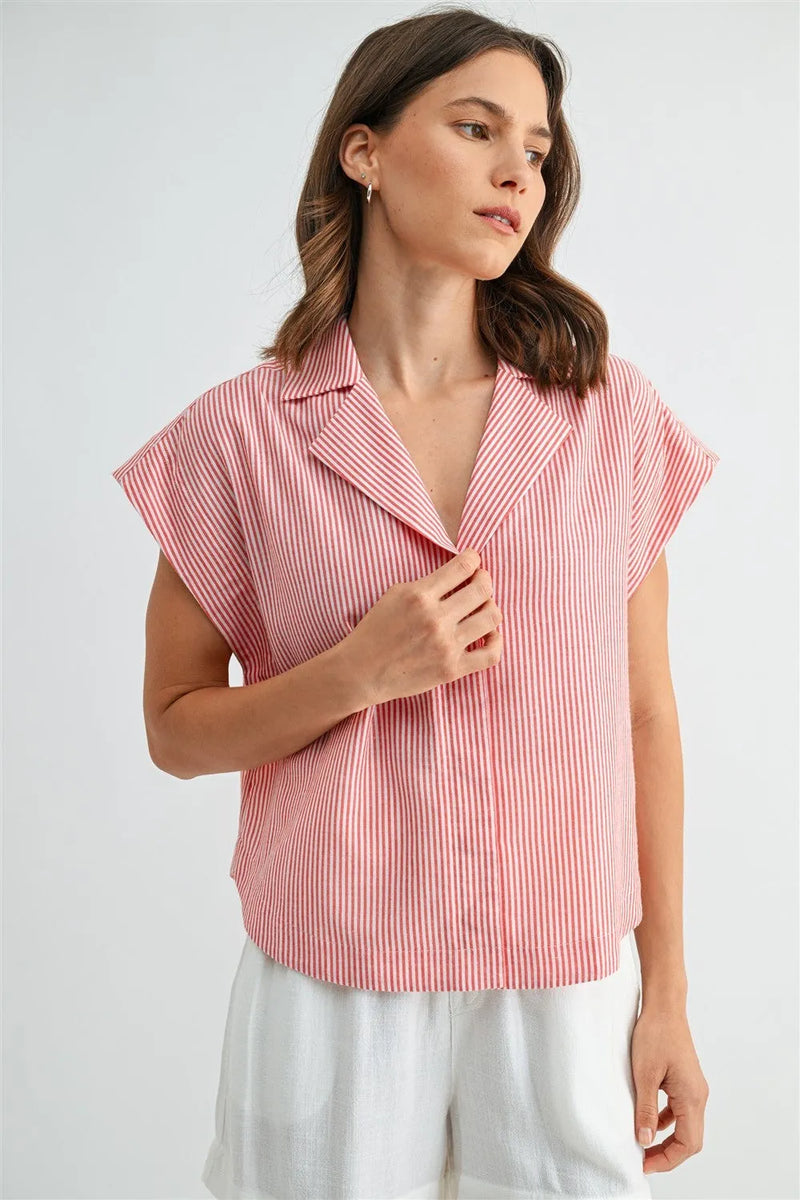 STRIPE HIDDEN BUTTON DOWN SHIRT