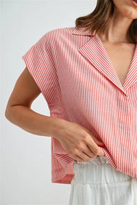 STRIPE HIDDEN BUTTON DOWN SHIRT