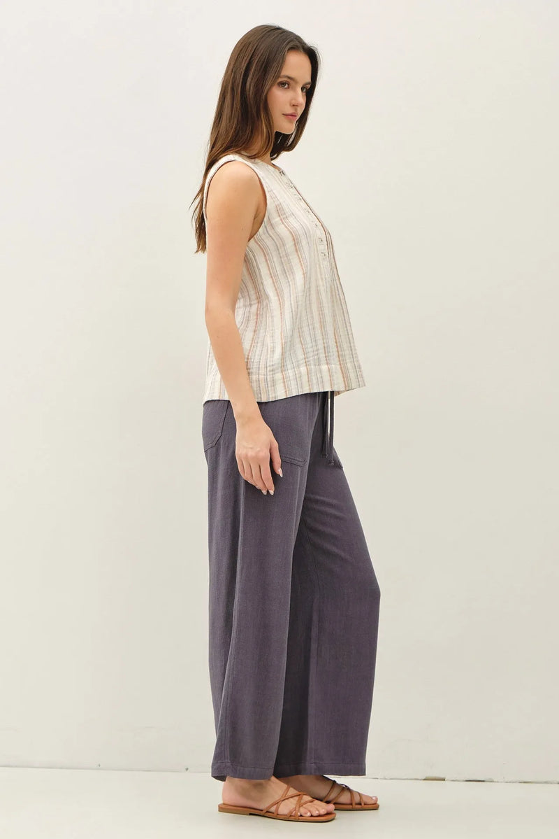 STRIPED GAUZE WOVEN TANK TOP