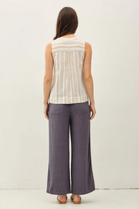 STRIPED GAUZE WOVEN TANK TOP