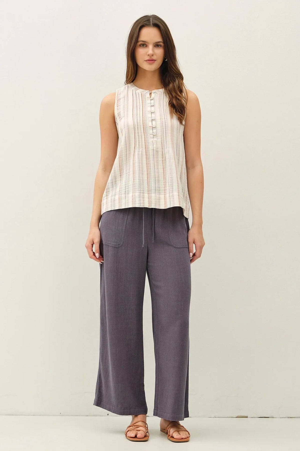 STRIPED GAUZE WOVEN TANK TOP