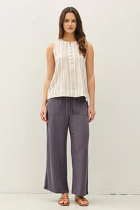 STRIPED GAUZE WOVEN TANK TOP