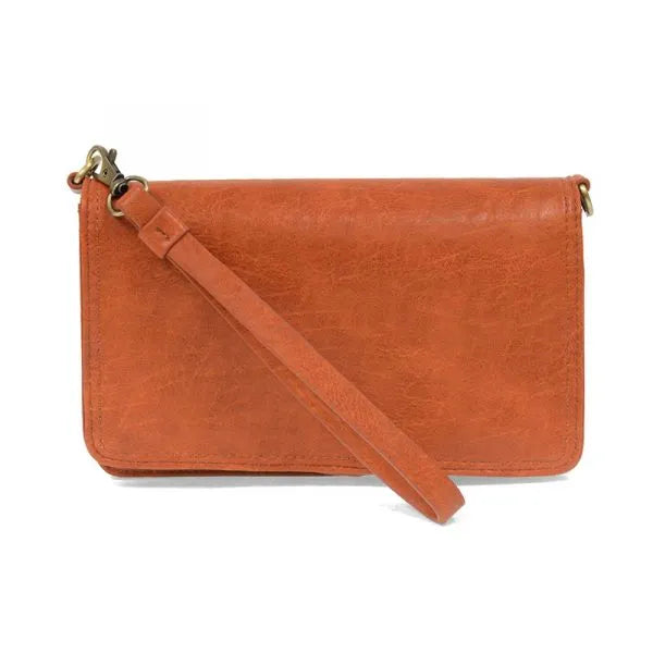 A tan faux leather billie mini organizer crossbody bag with textured surface and gold-tone hardware
