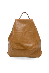 Tan leather maggie modern backpack with a minimalist design padded pocket and adjustable shoulder straps