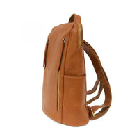 Raegan double zipper double zipper backpack in tan leather with gold-tone zippers and adjustable straps