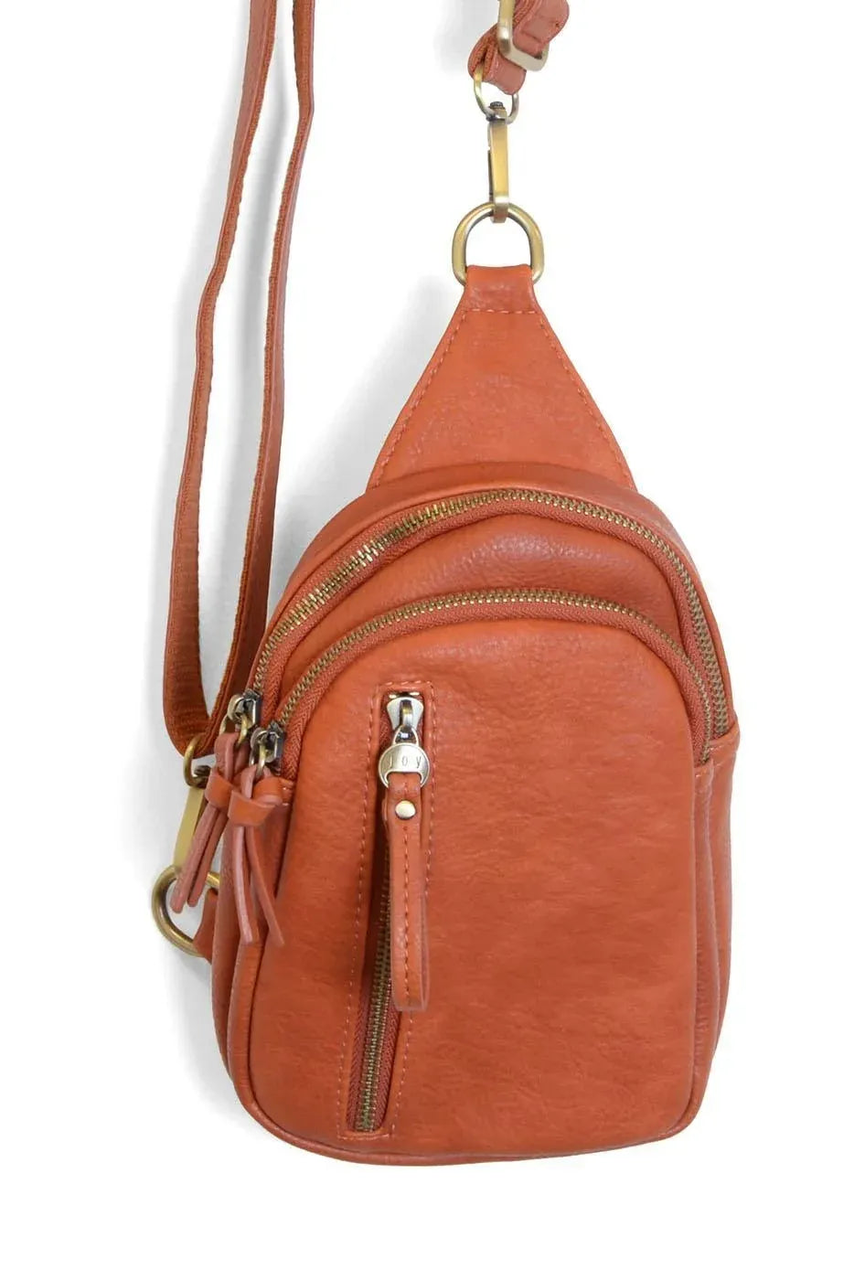 Skyler sling bag tan leather crossbody bag with multiple zippers and matching strap for everyday use