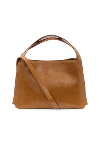 Tan leather grace satchel crossbody shoulder bag with top handle and adjustable strap for versatile use