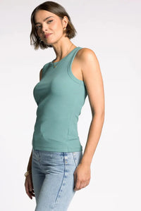 Edlin basic tank in teal ribbed sleeveless top with rounded neckline