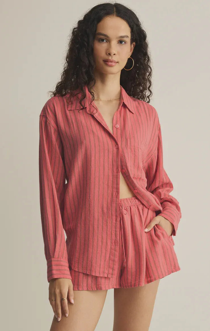 THE PERFECT STRIPED LINEN BUTTON UP SHIRT