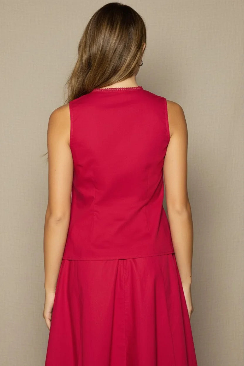 Lost + Wander Vino Kiss vest top in vibrant fuchsia with fitted bodice