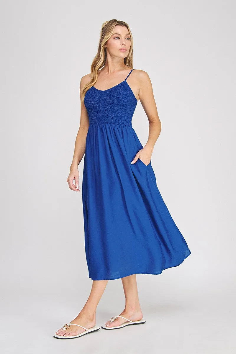 Smocked Bodice Maxi Dress in Royal Blue RED / SMALL