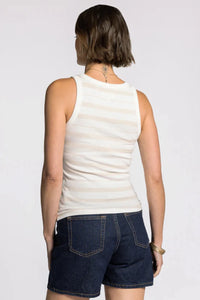 Edlin basic tank white and beige horizontal stripe sleeveless top