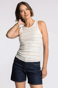 Edlin basic tank white and beige horizontal ribbed stripes