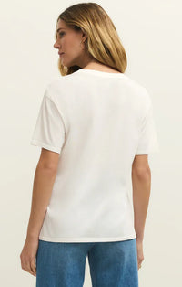 White cotton spritz boyfriend tee with relaxed fit and short sleeves for casual wear