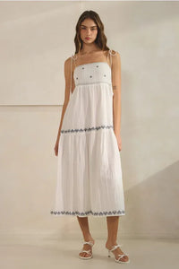 White embroidered tassel maxi dress with star lace detailing