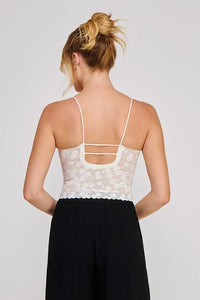 White floral lace scallop edge sweetheart bralette camisole with delicate thin straps and scalloped hem